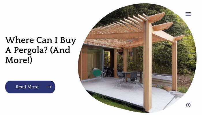 at far shown a full visible small home modern Pergola with sitting made of wood outside all side are visible, realistic photo
