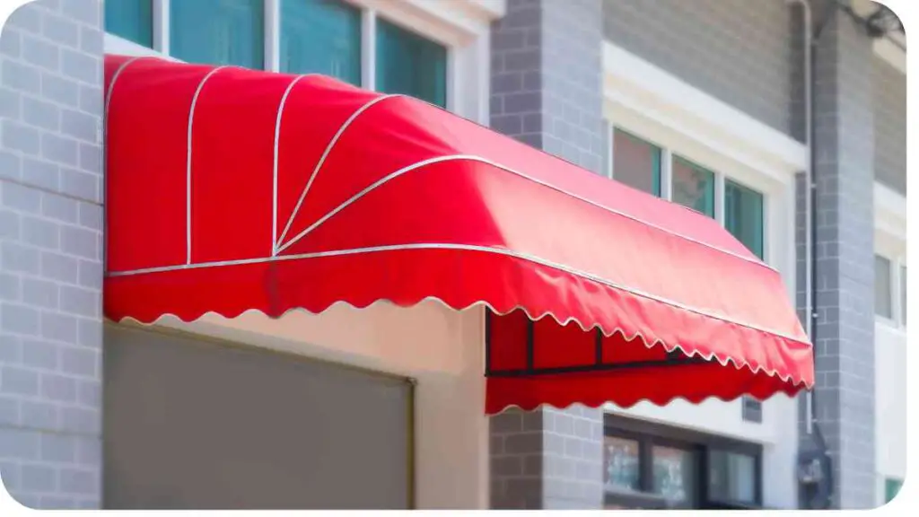 a red awning on the side of a building