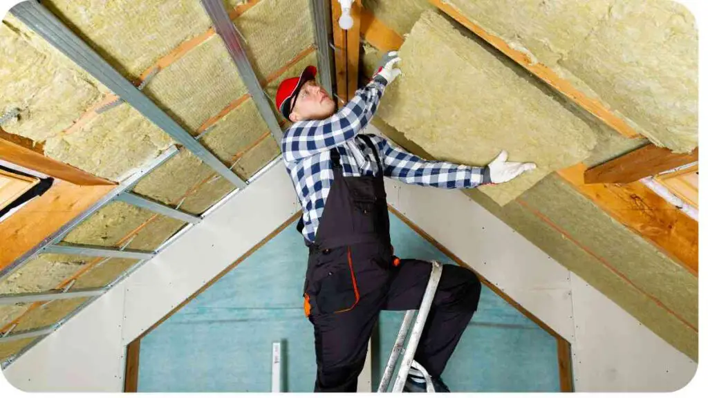 a person is installing insulation in an attic
