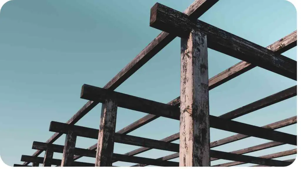 an image of a wooden structure with a blue sky in the background