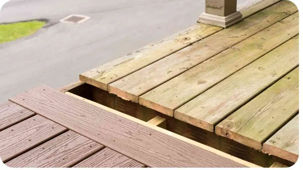 a wooden deck with a wooden railing on it