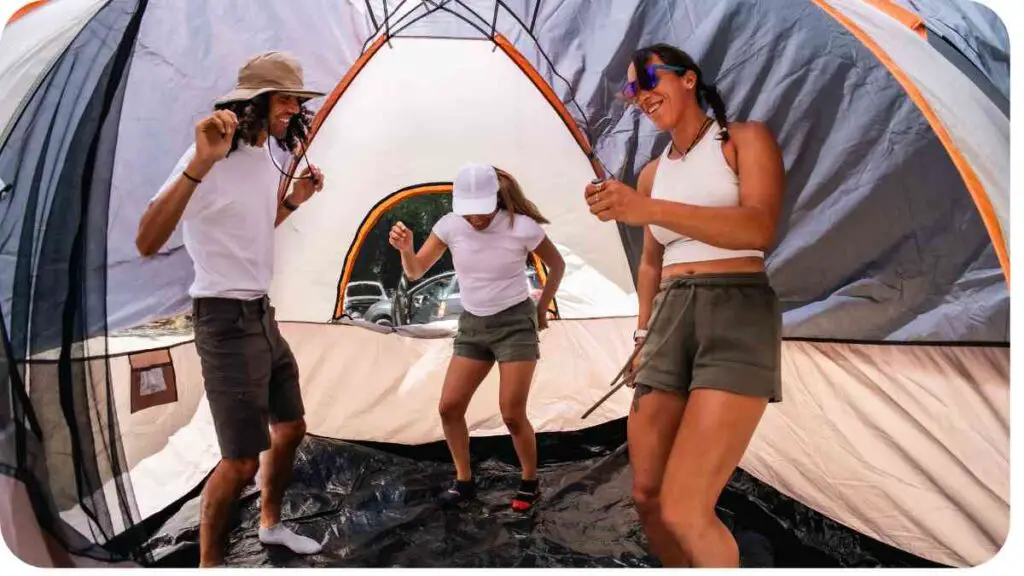 a group of people inside of a tent