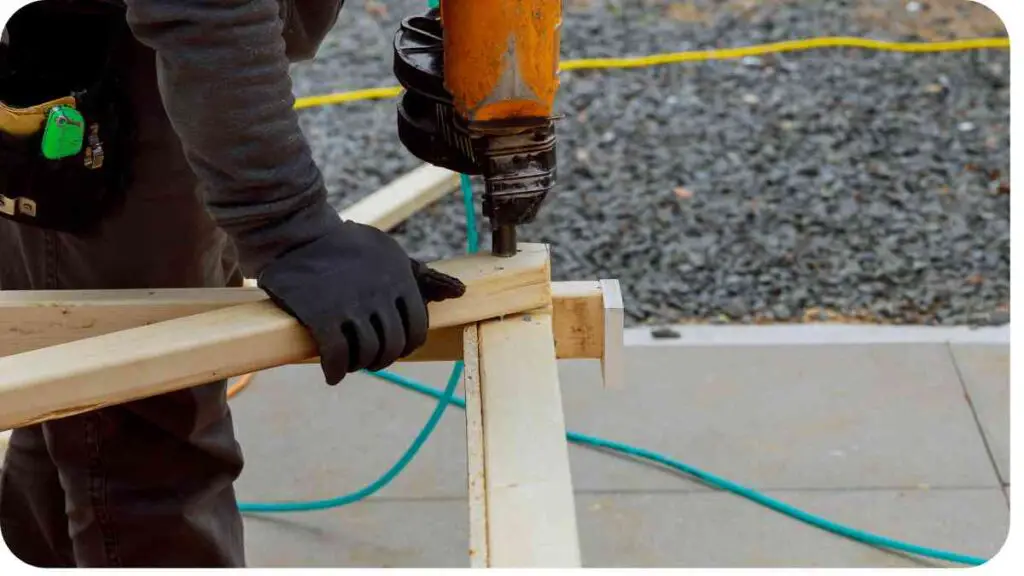 a person is using a drill to build a wooden frame