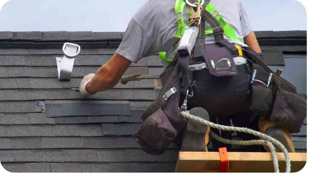 a person on a roof working on a shingled roof
