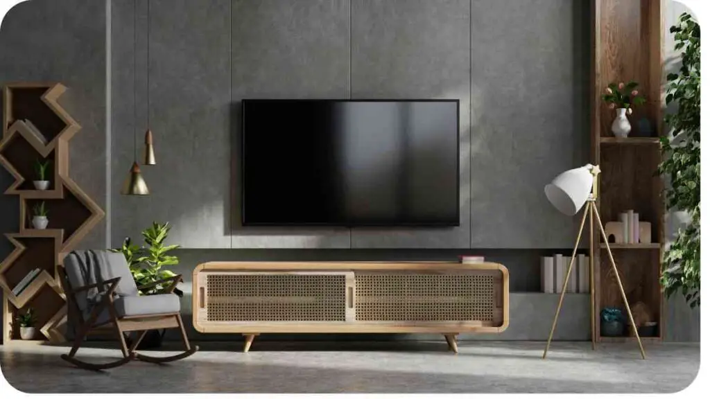 a modern living room with a tv on the wall