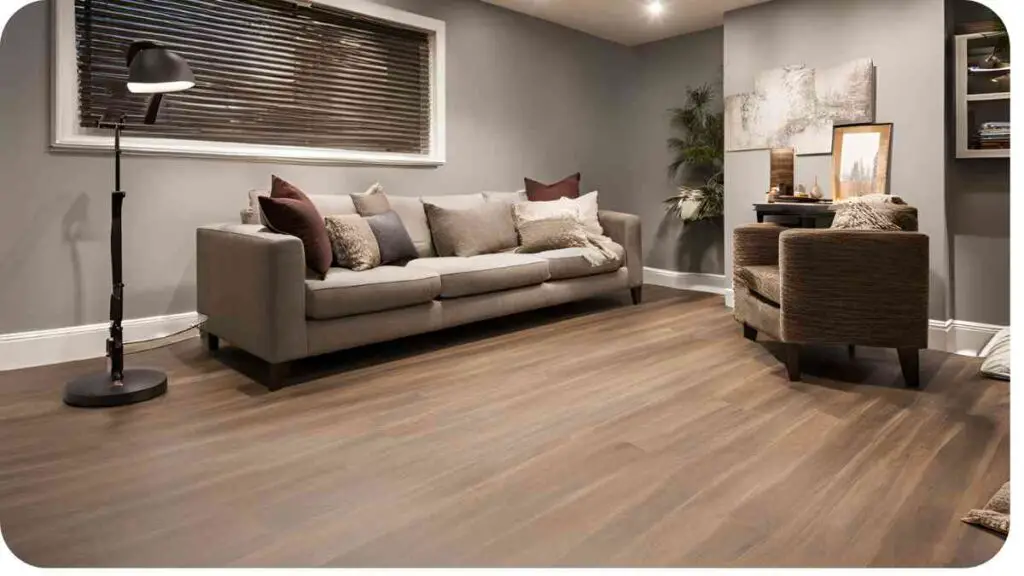 a living room with wood flooring and gray walls