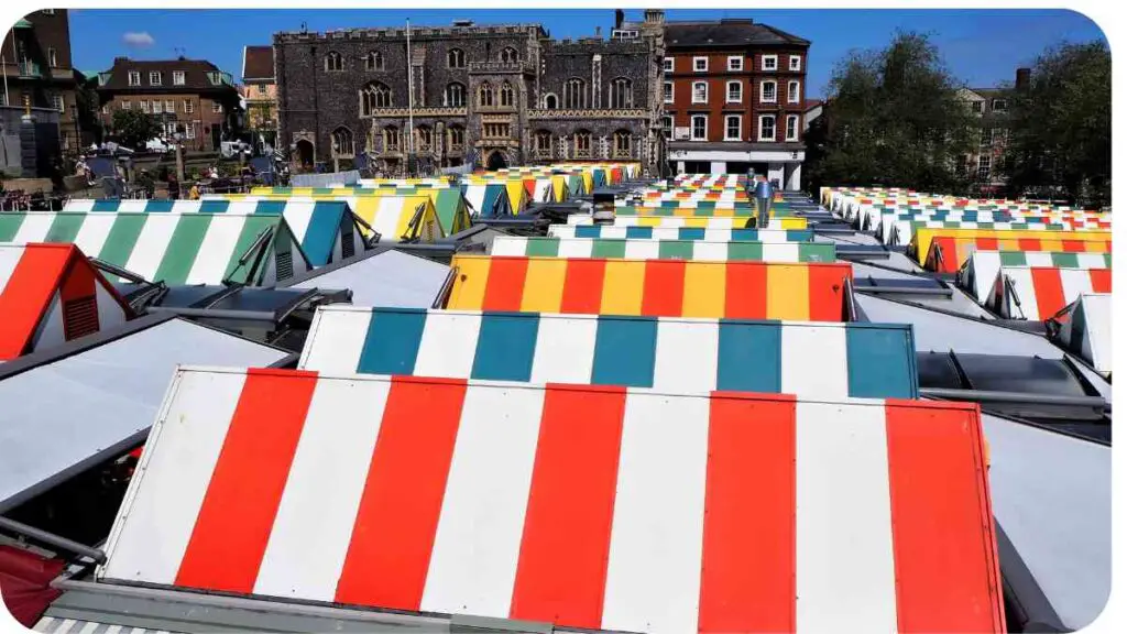 a row of colorful awnings in front of a building