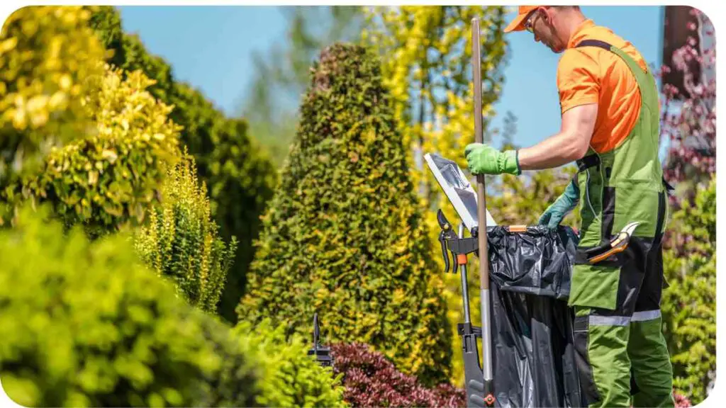 a person in an orange and green uniform is working in a garden