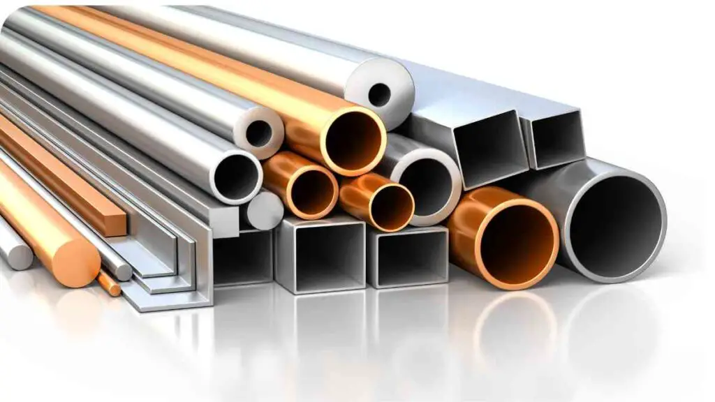 various types of metal pipes and tubes on a white background