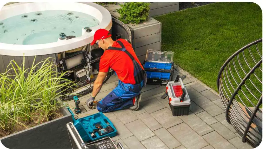 a person working on a hot tub in the backyard