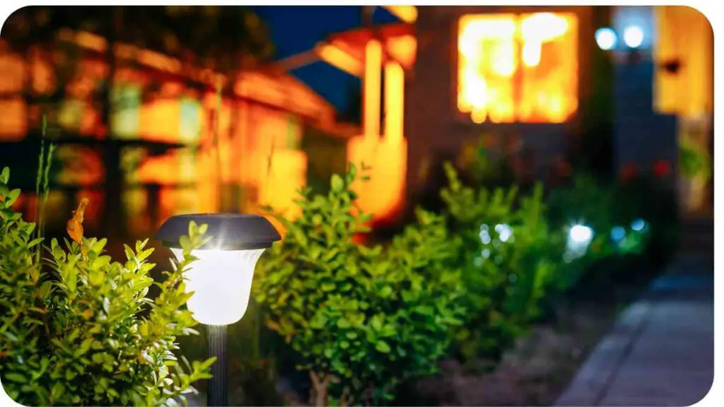 solar lights in front of a house at night