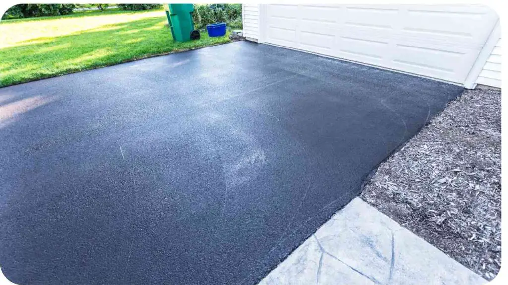 a driveway that has been paved with black asphalt